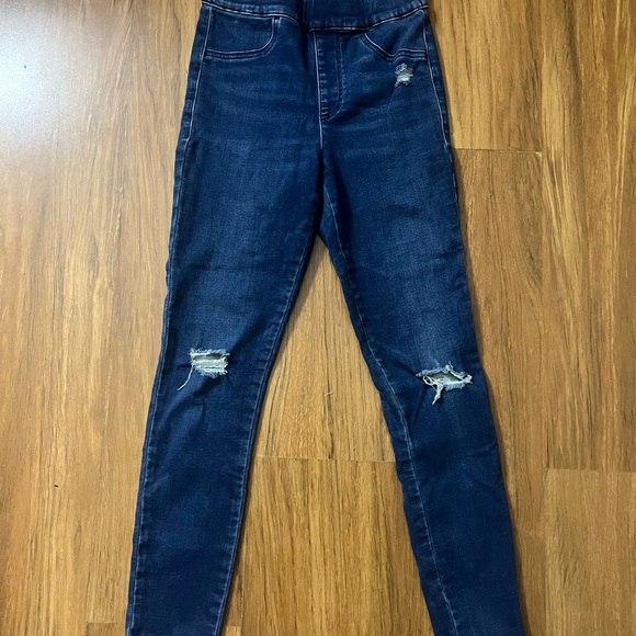 Express Denim - Express Dark Blue High-Rise Distressed Stretchy Jeans Small
